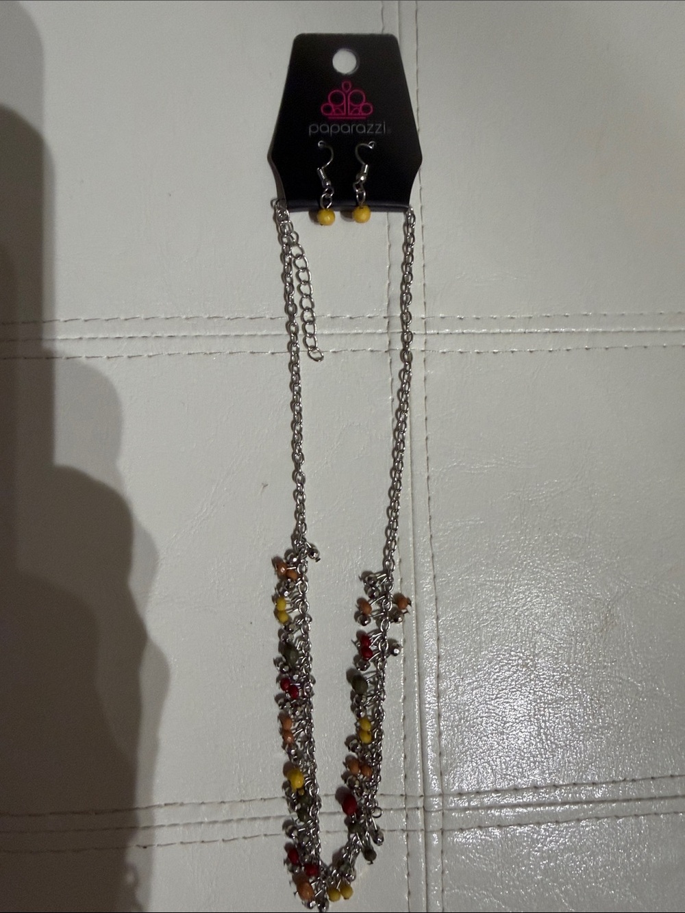 paparazzi Yellow Red Brown Beaded Silver-Tone Layered Necklace Set